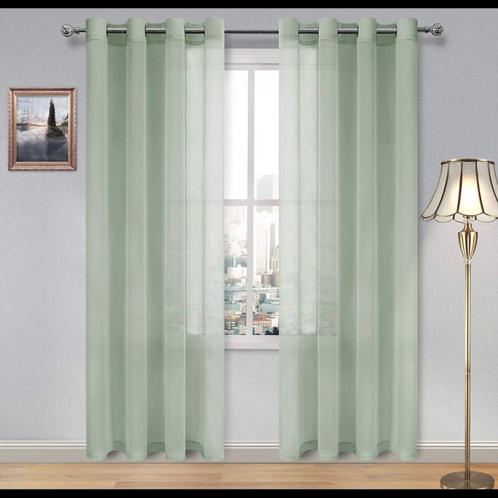 Sheer Curtains- Faux Linen Window Curtain Panel 52 x 84 In long. Set of 2 Panels